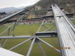 Detail of a retractable roof at a football stadium