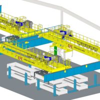 Double girder overhead crane in the production of concrete semi-finished products